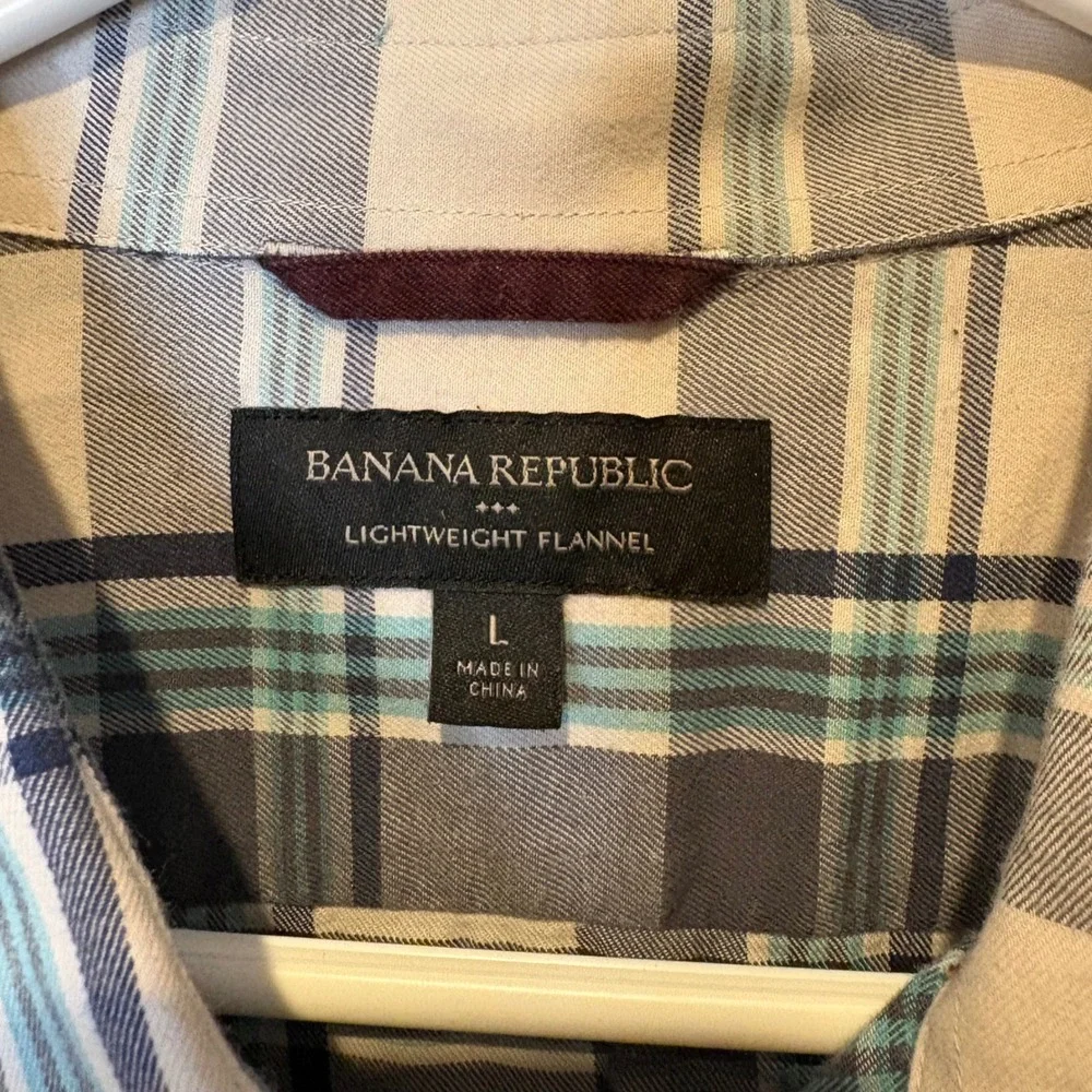 Banana Republic Lightweight Flannel Plaid‎ Button Down Shirt Mens Size L Preppy